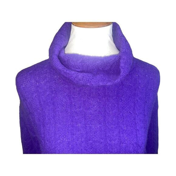 Jeanne Pierre Purple  Long Sleeve Turtleneck Wool & Angora Cable Knit Sweater Si - Picture 6 of 9
